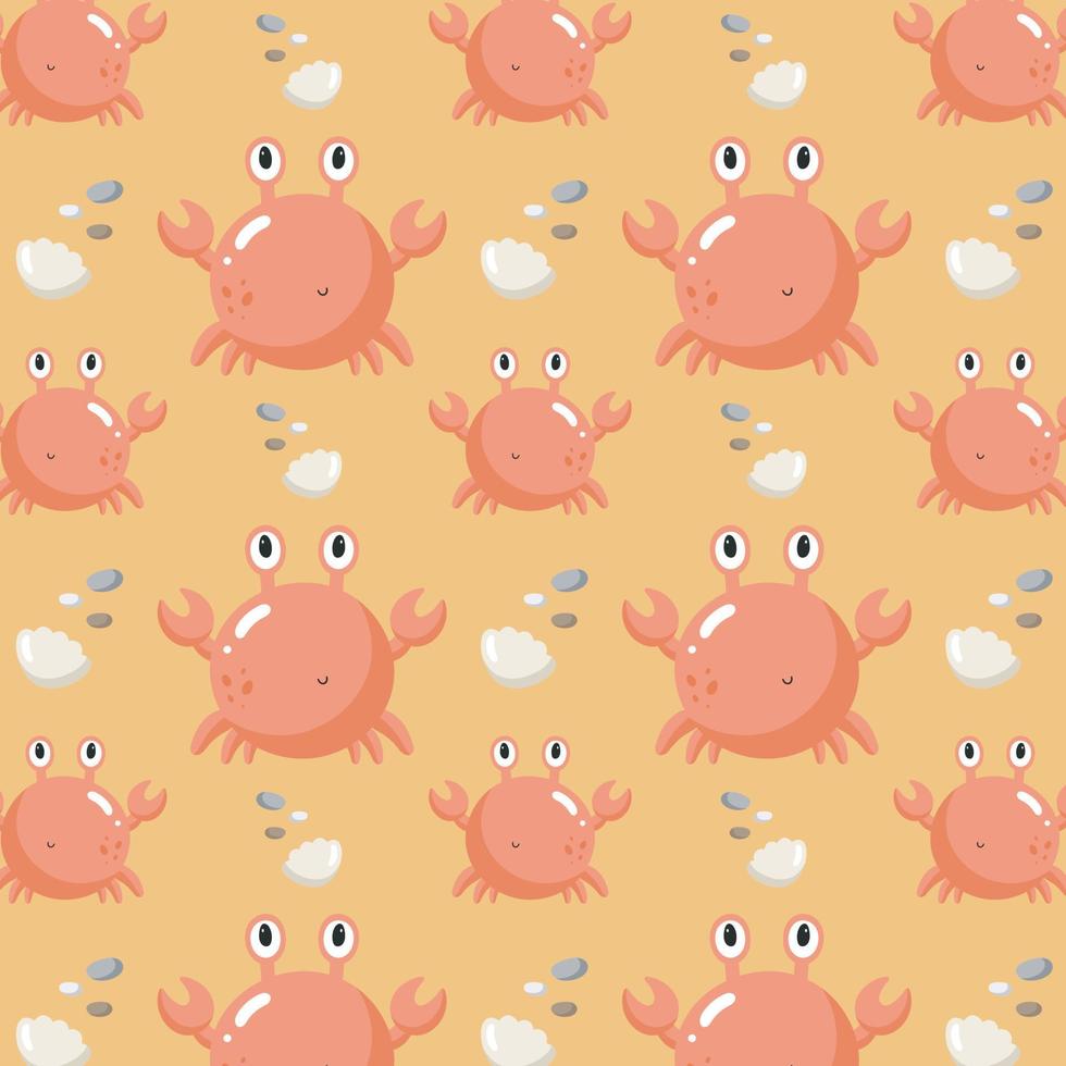 Pattern with Cute Crab. Illustration in vector. For greeting card, posters, banners, the card or stick, printing on the pack, printing on clothes, fabric, wallpaper. vector