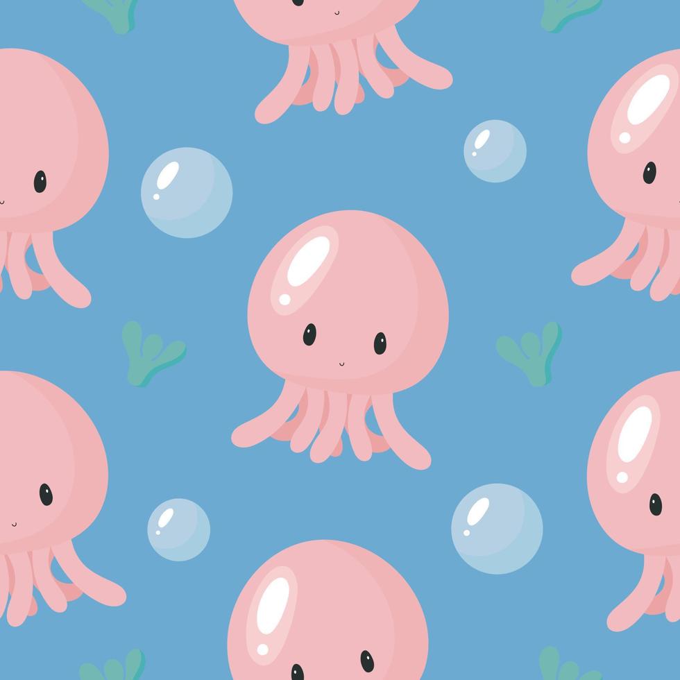 Seamless Pattern with Jellyfish. Vector illustration. For greeting card, posters, banners, the card, printing on the pack, printing on clothes, fabric, wallpaper.