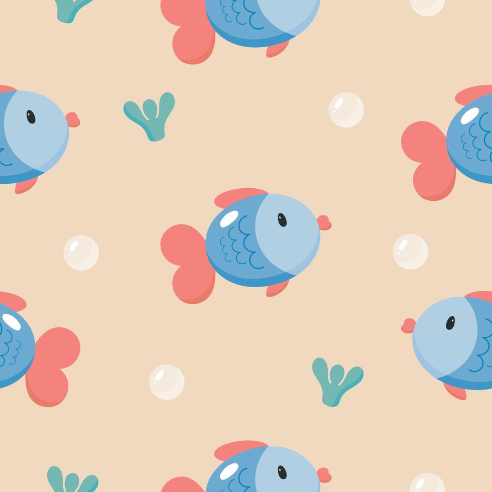Seamless Pattern with Fish. Vector illustration. For greeting card, posters, banners, the card, printing on the pack, printing on clothes, fabric, wallpaper.