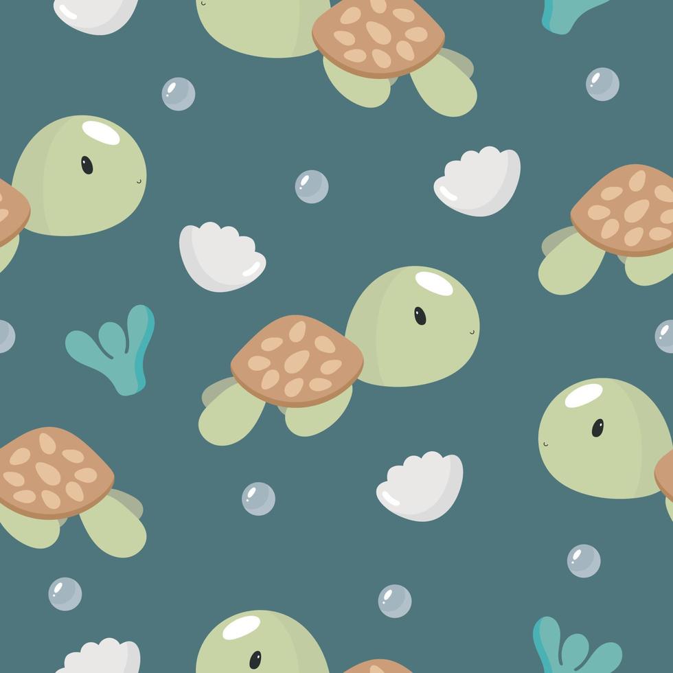 Seamless Pattern with sea turtle. Vector illustration. For greeting card, posters, banners, the card, printing on the pack, printing on clothes, fabric, wallpaper.