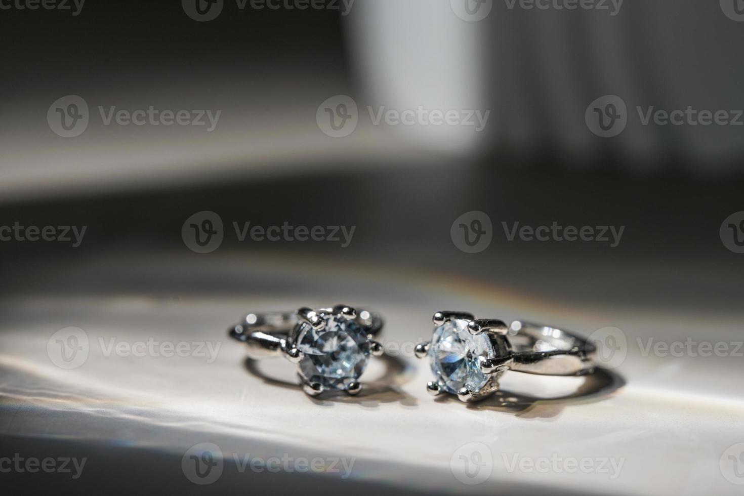 Close up of engagement diamond ring. Love and wedding concept. photo