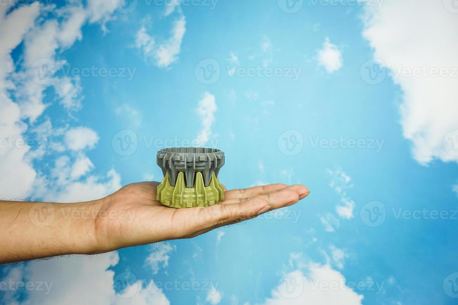 hand symbol isolated from sky background. concept of sign language photo