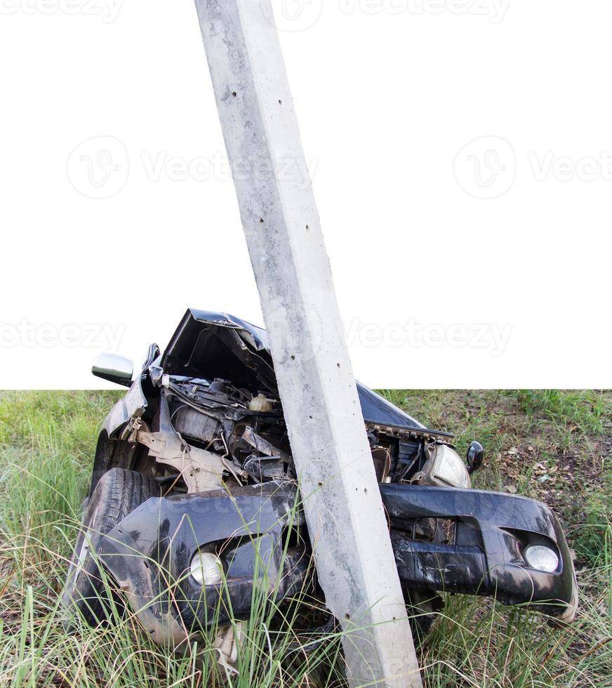 Car hit a power pole demolished. photo