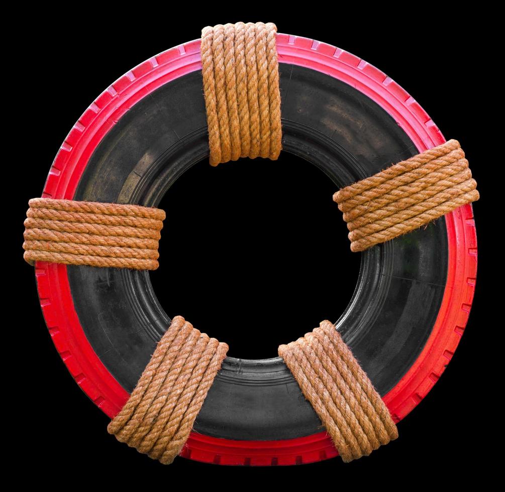 Manila rope tied to tires photo