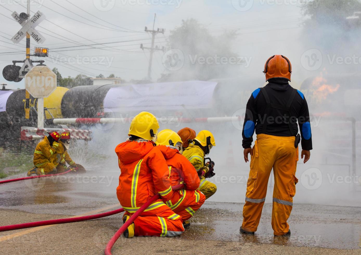 Firefighters extinguish oil train. photo