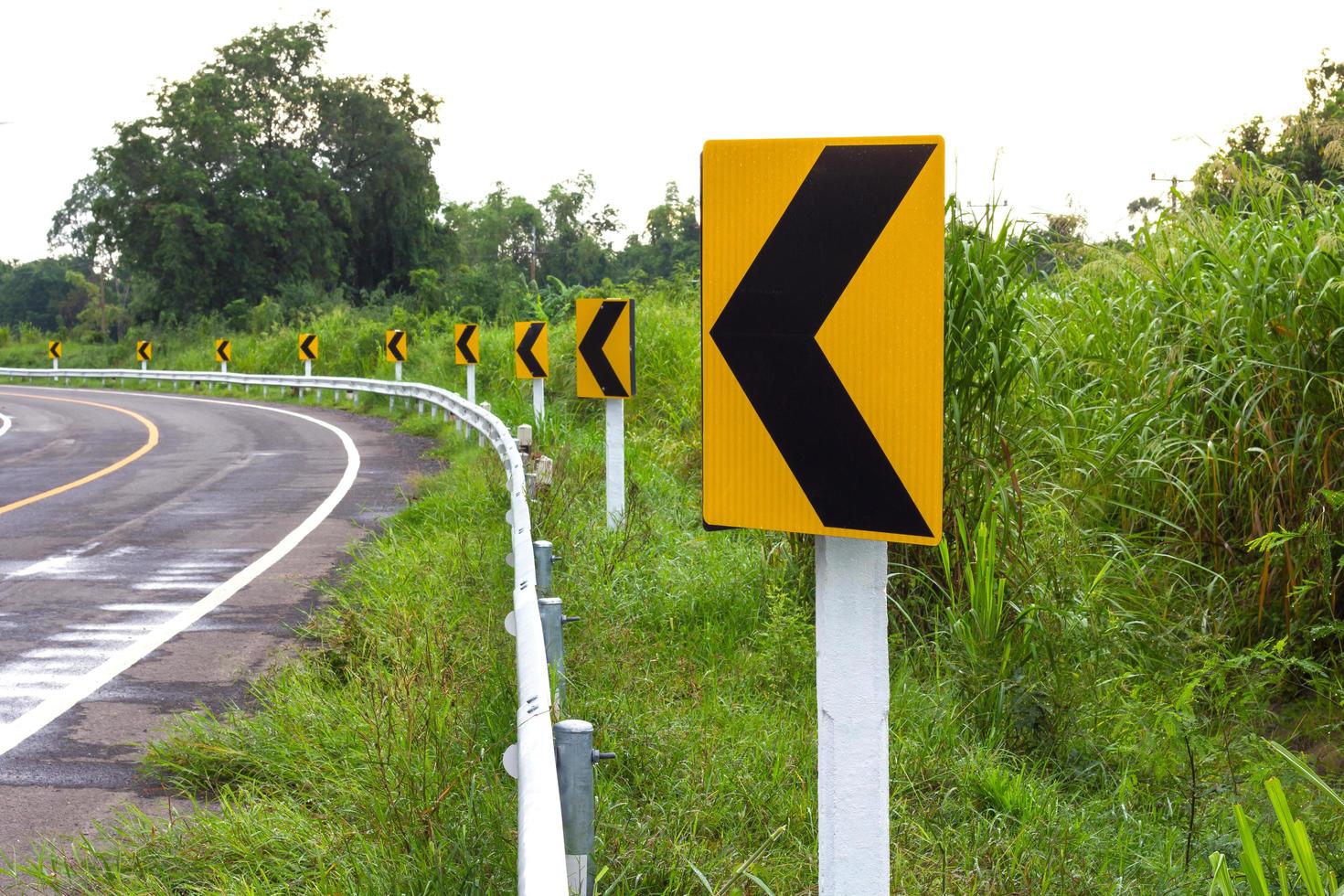 Signs left turn ahead. photo