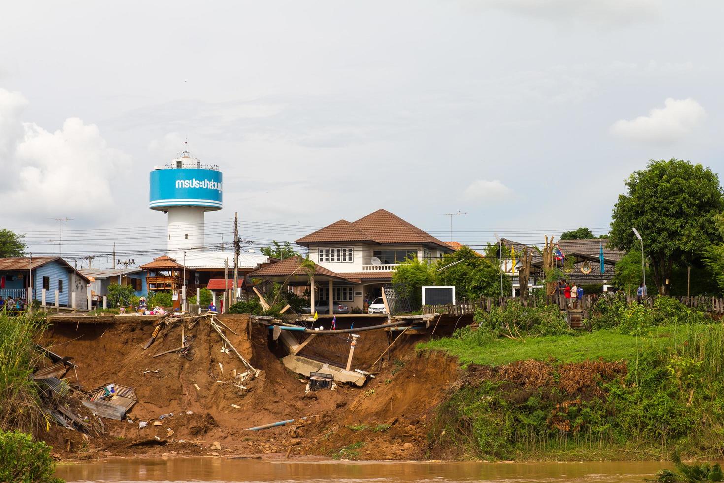 Water tankers near the soil slides. photo