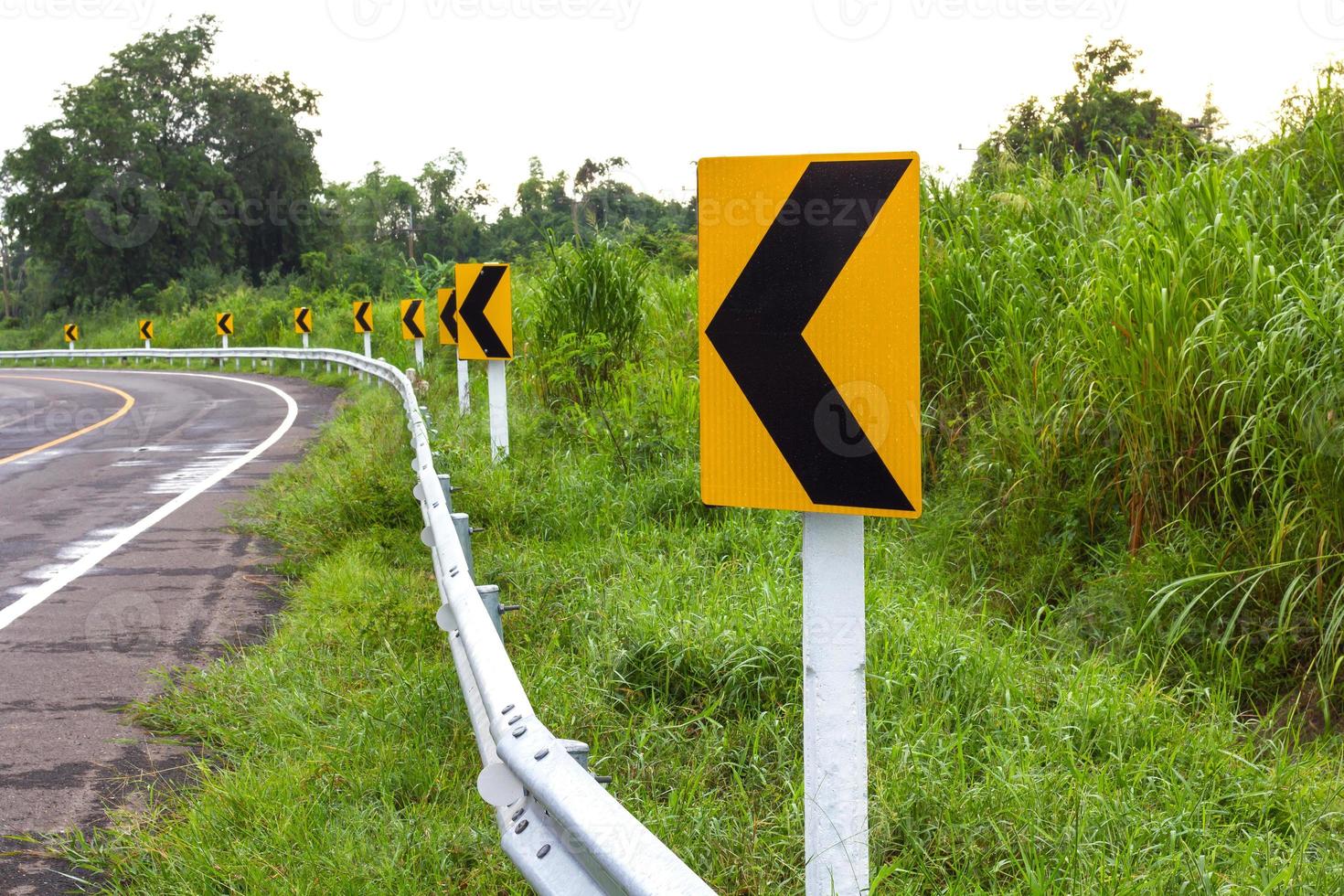 Signs left turn ahead. photo