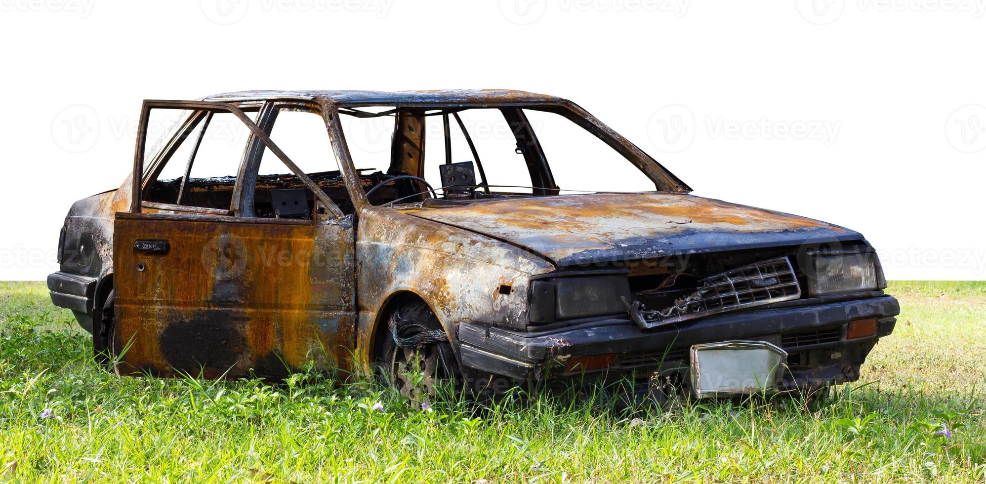 Saloon car damaged by fire. photo