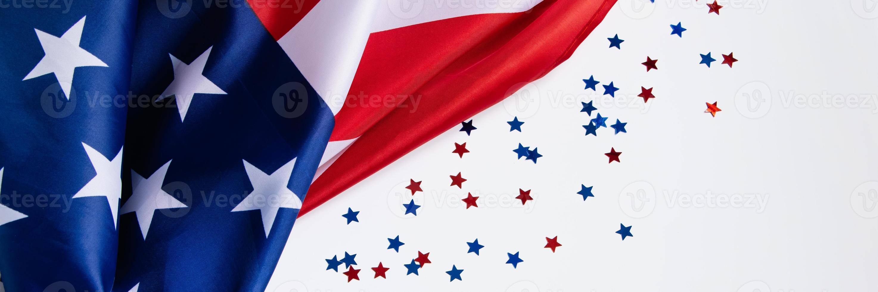American flag and stars. Background for the national holidays of the USA. Independence Day, Memorial Day and Labor Day. photo