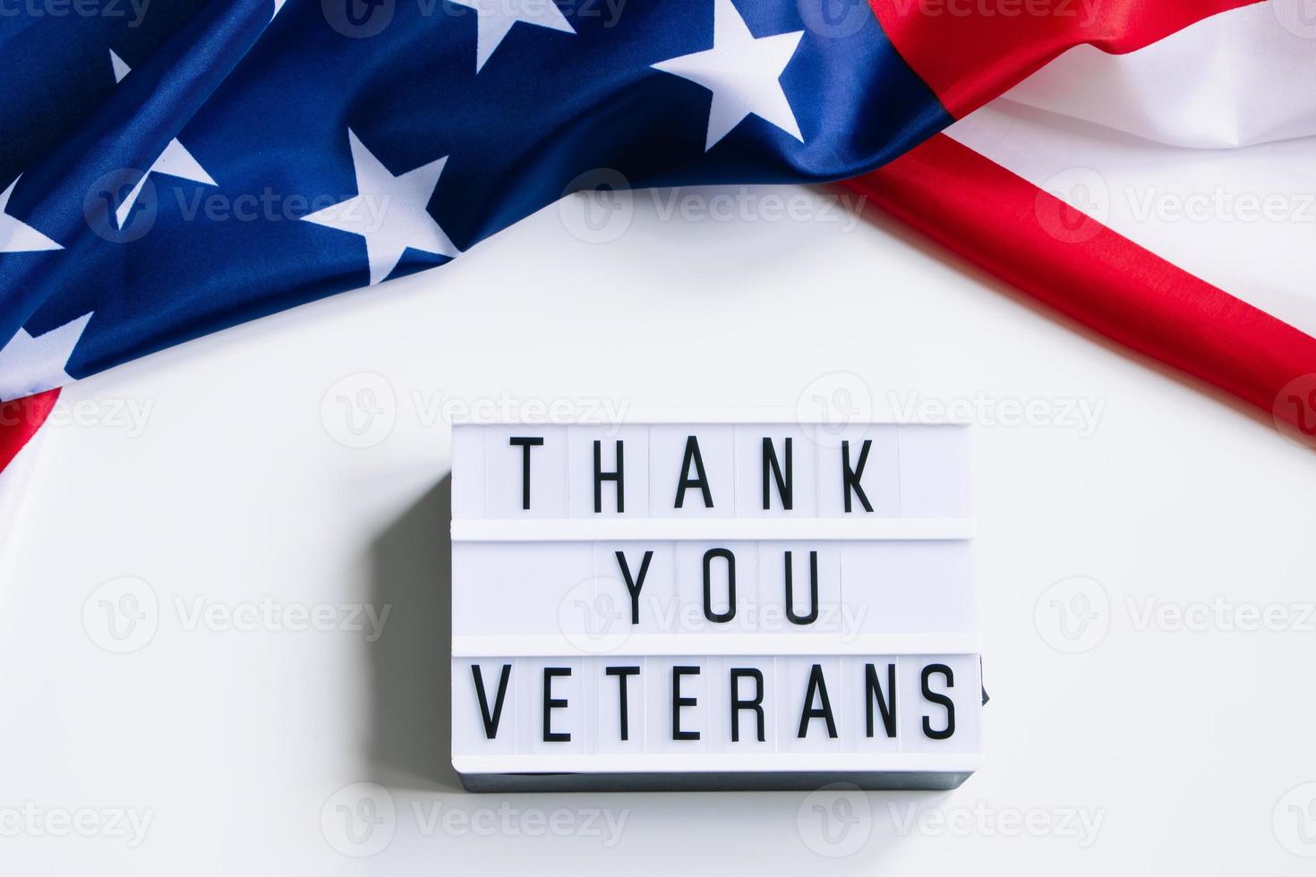 USA Memorial Day concept. American flag and inscription Thank you veterans on white background. photo