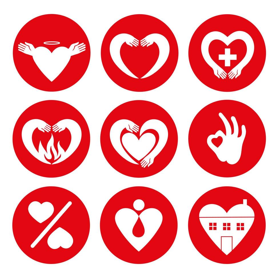 Vector set of different heart logos. Signs of love and care.