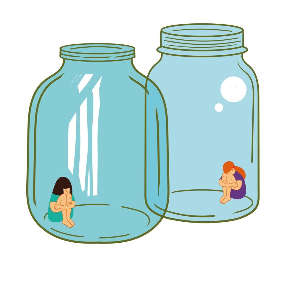 Two glass jars with girls inside vector