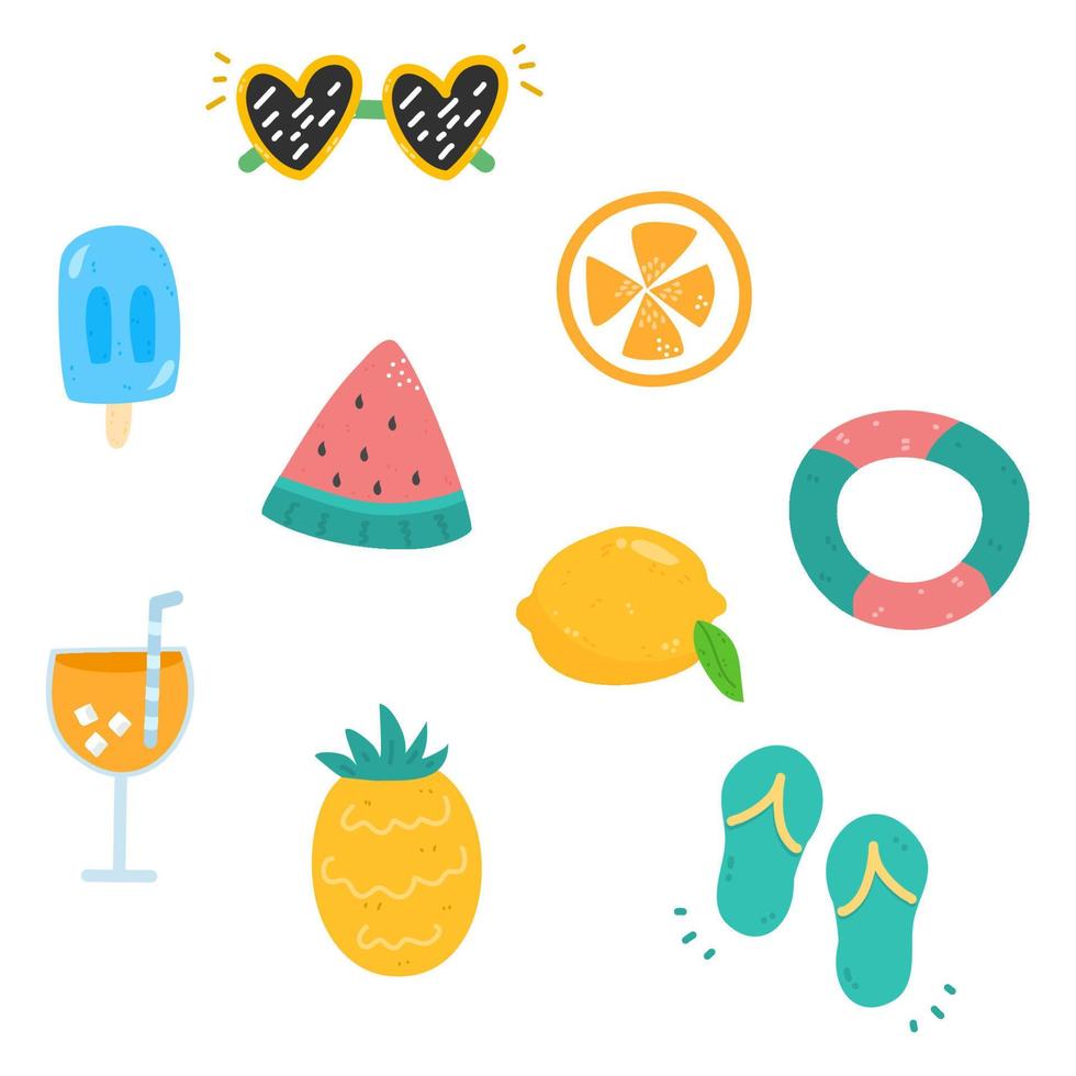 Set of summer cute elements vector