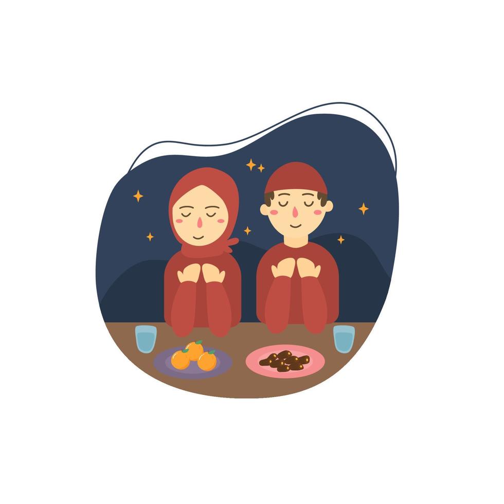 Iftar illustration with people having a meal vector