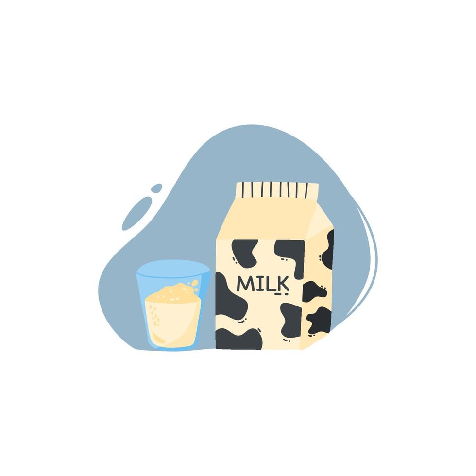 Illustration of milk on a glass and packaging box vector