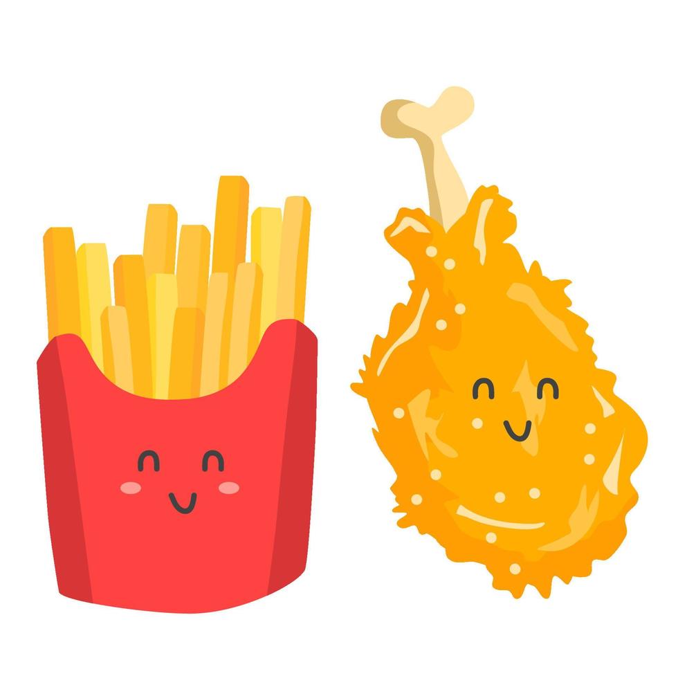 pollo papas fritas lindo vector