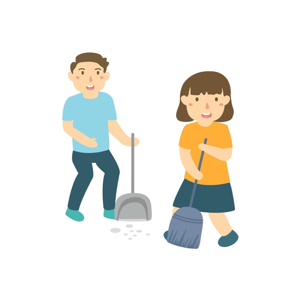 kids sweeping the floor vector