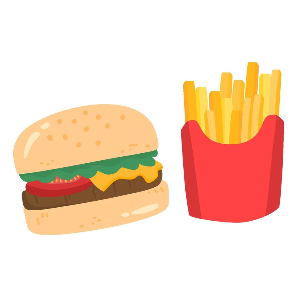 tasty meat burger with french fries vector