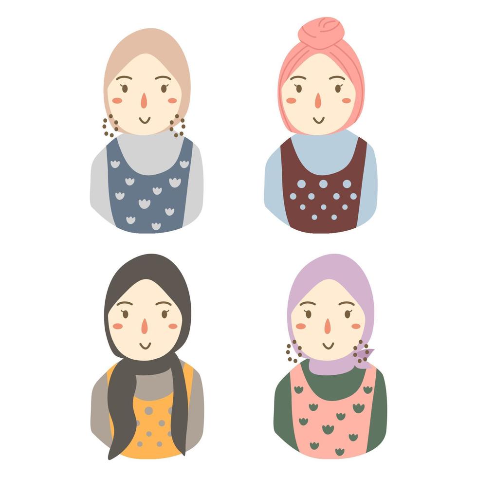 Vector set drawing of muslim woman with hijab