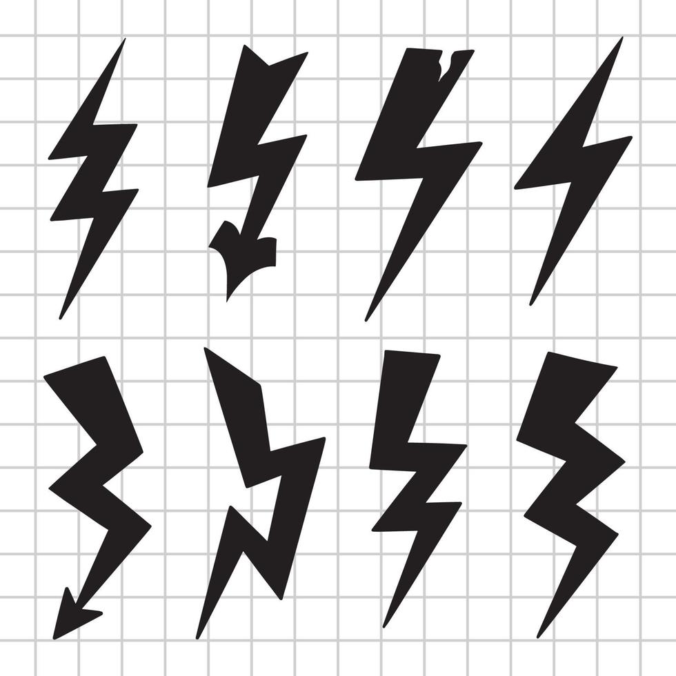 Hand drawn lightning vector set illustration