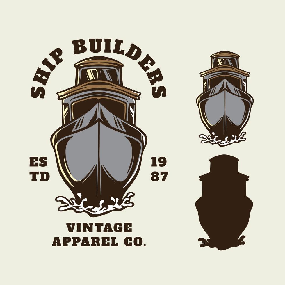 Vintage logotypes ship builder vector illustration