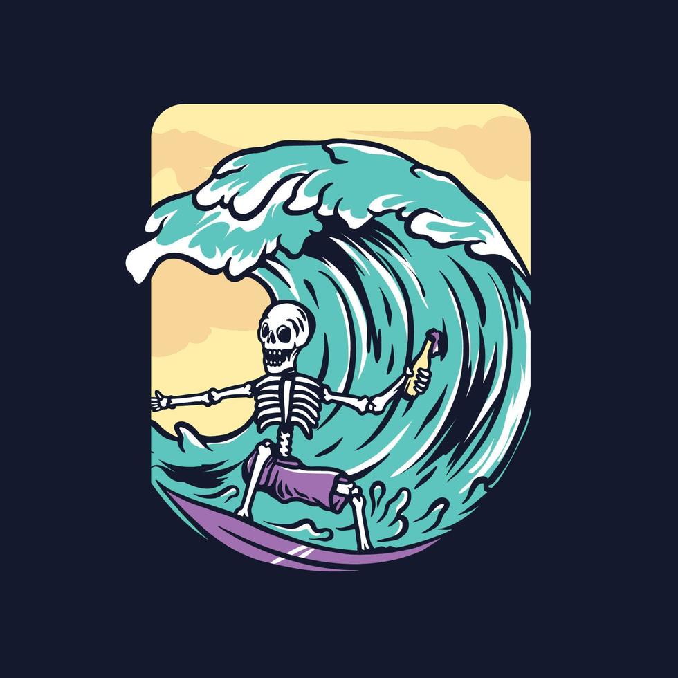 Surfing skull illustration vector