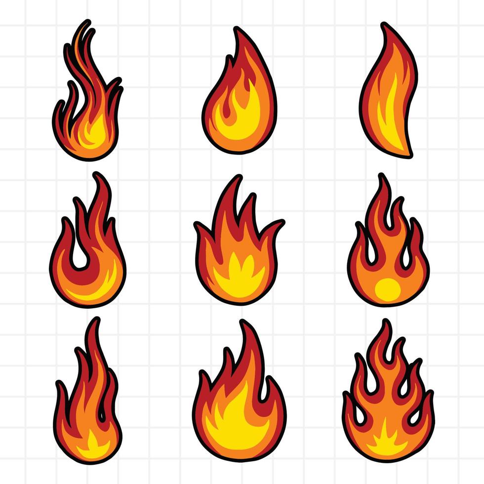 Hand drawn flame color vector set illustration