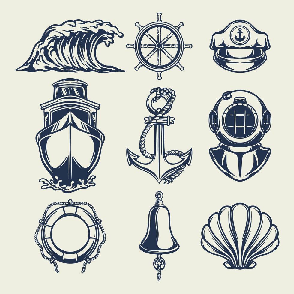 Vintage nautical element collection vector