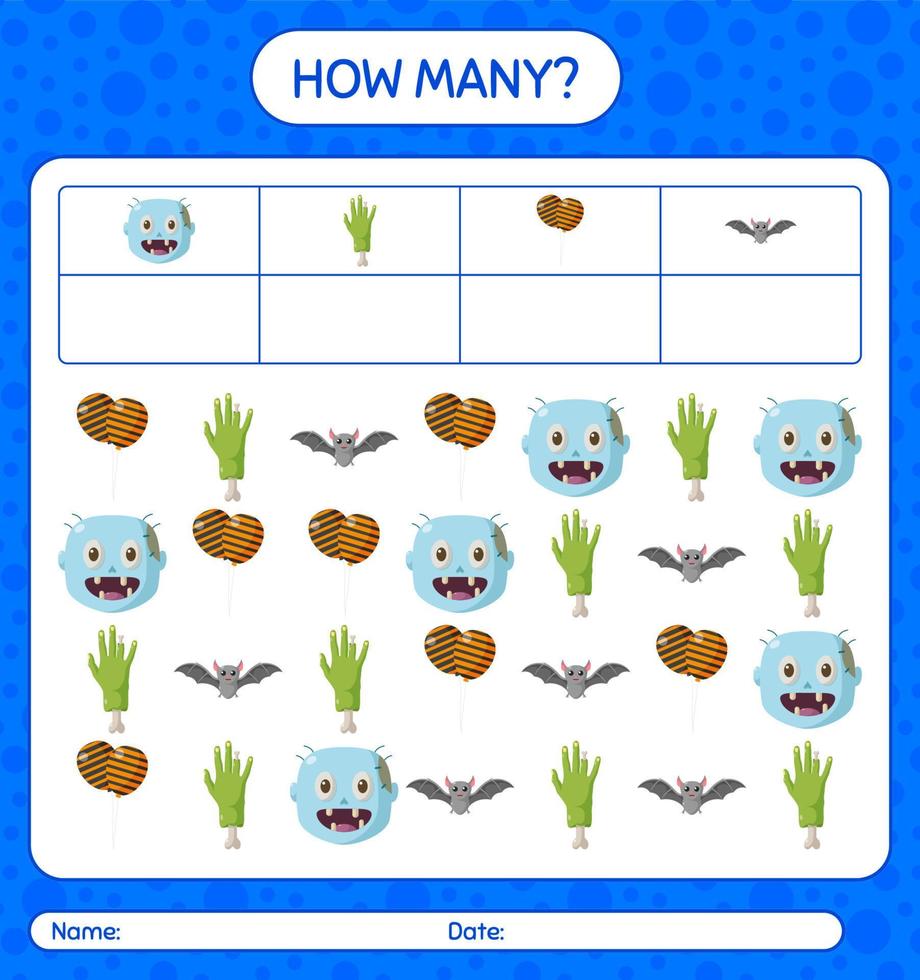 How many counting game with halloween icon. worksheet for preschool kids, kids activity sheet vector