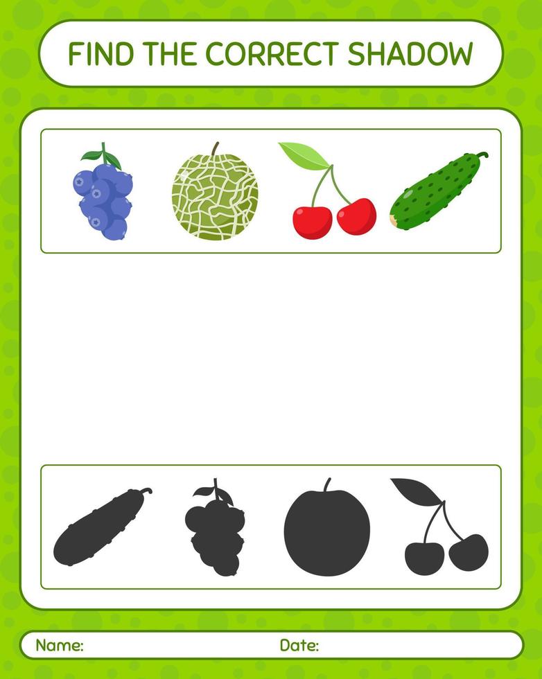 Find the correct shadows game with fruits. worksheet for preschool kids, kids activity sheet vector