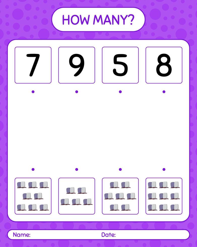 How many counting game with tombstone. worksheet for preschool kids, kids activity sheet vector