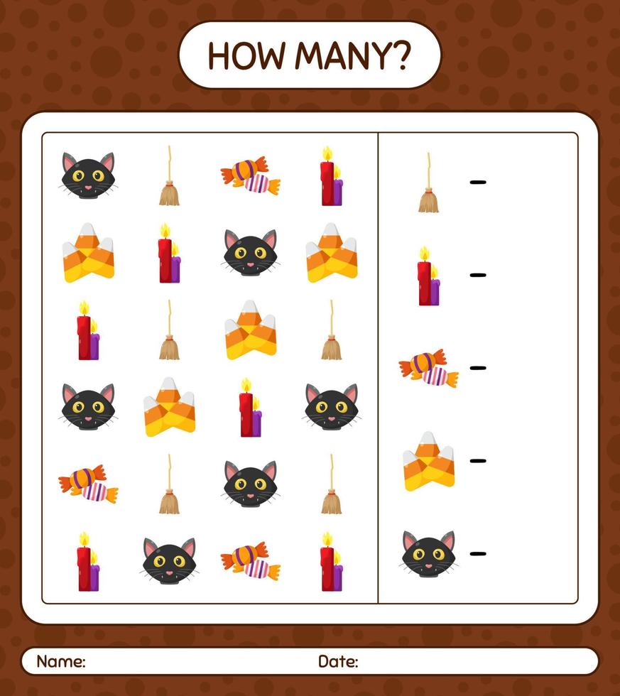How many counting game with halloween icon. worksheet for preschool kids, kids activity sheet vector