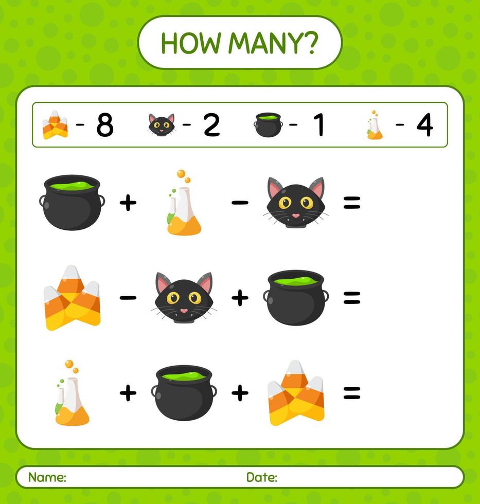 How many counting game with halloween icon. worksheet for preschool kids, kids activity sheet vector