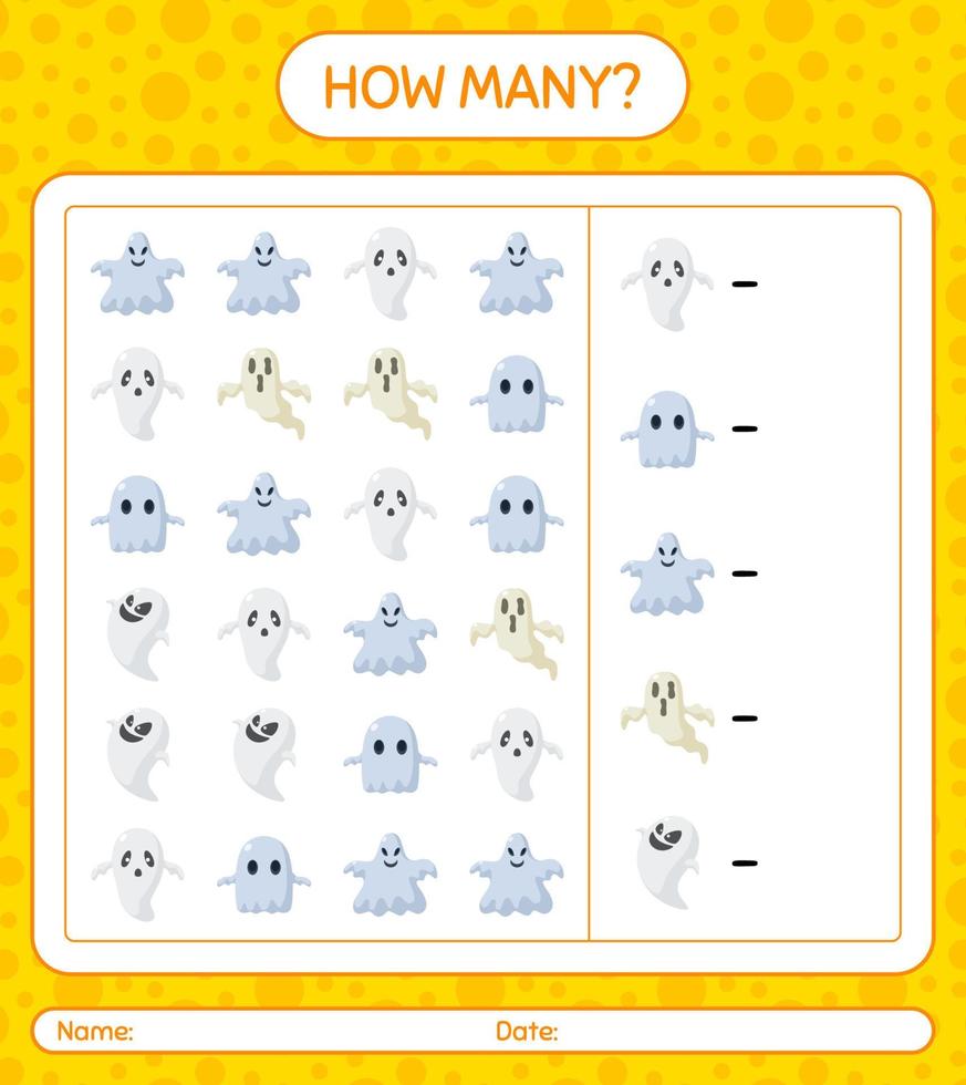 How many counting game with halloween icon. worksheet for preschool kids, kids activity sheet vector