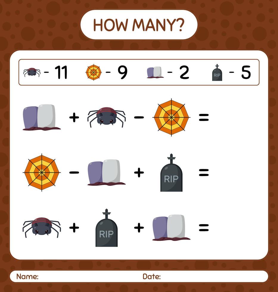 How many counting game with halloween icon. worksheet for preschool kids, kids activity sheet vector