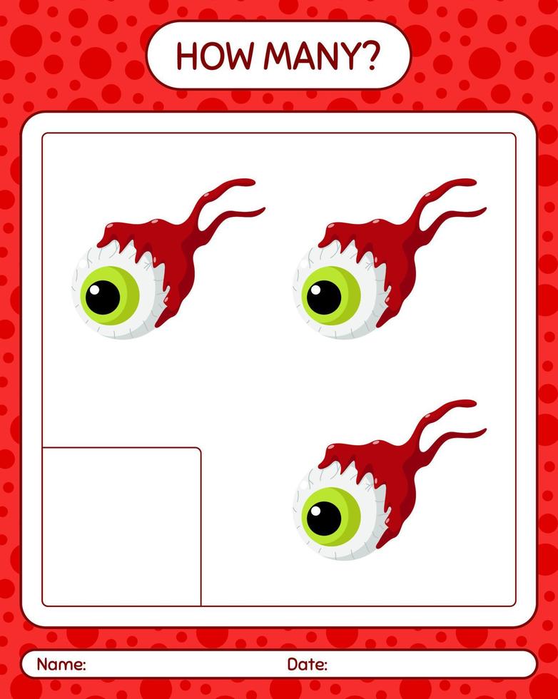 How many counting game with eyeball. worksheet for preschool kids, kids activity sheet vector