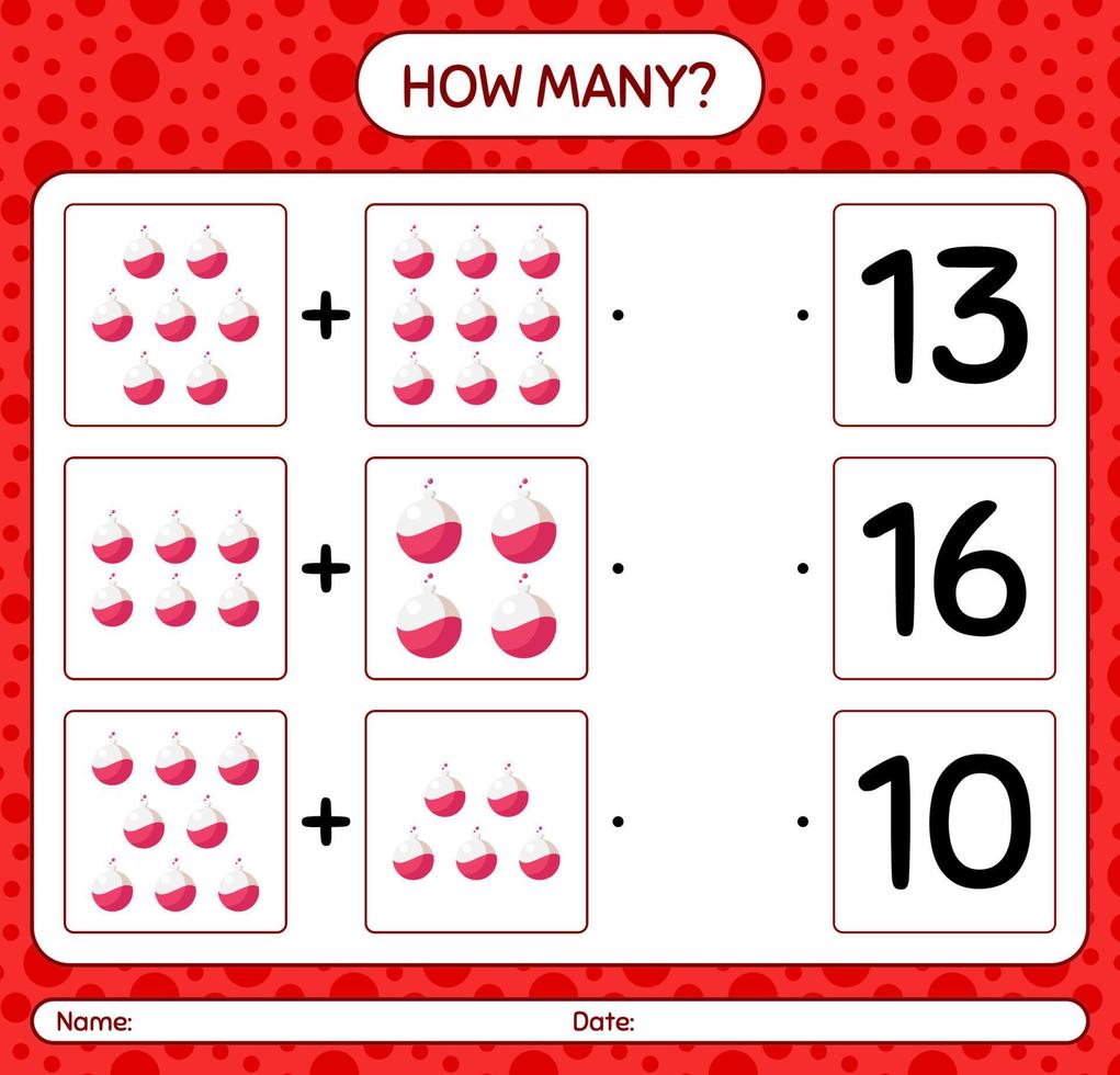 How many counting game with chemistry tube. worksheet for preschool kids, kids activity sheet vector