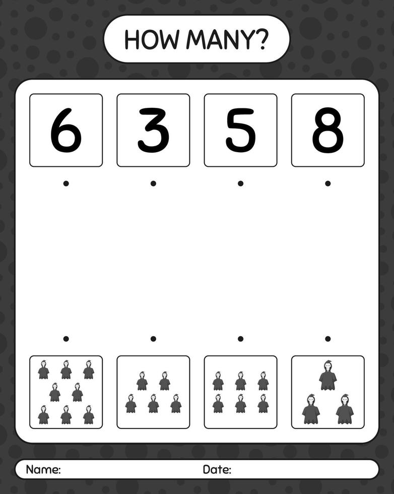 How many counting game with grim reaper. worksheet for preschool kids, kids activity sheet vector