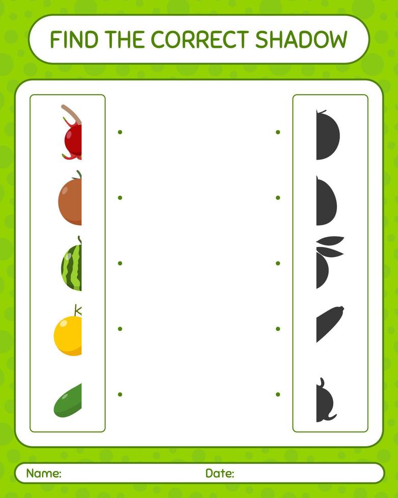 Find the correct shadows game with fruits. worksheet for preschool kids, kids activity sheet vector