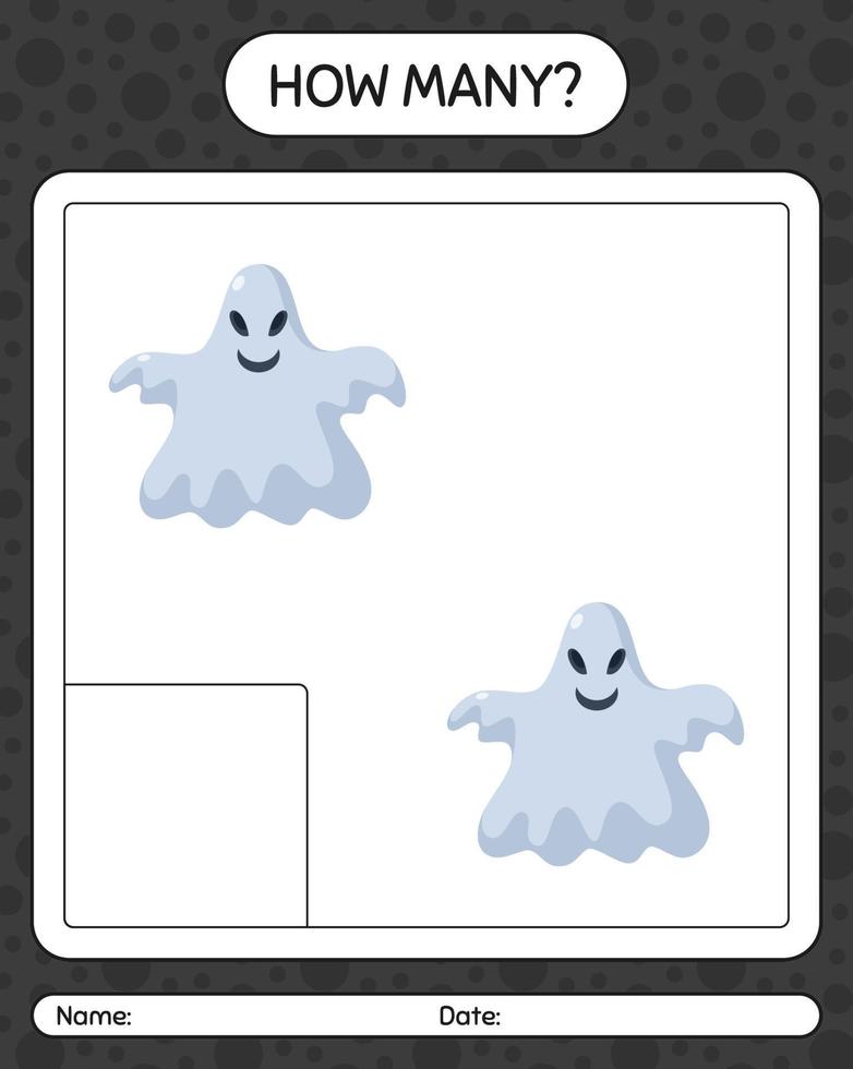 How many counting game with ghost. worksheet for preschool kids, kids activity sheet vector