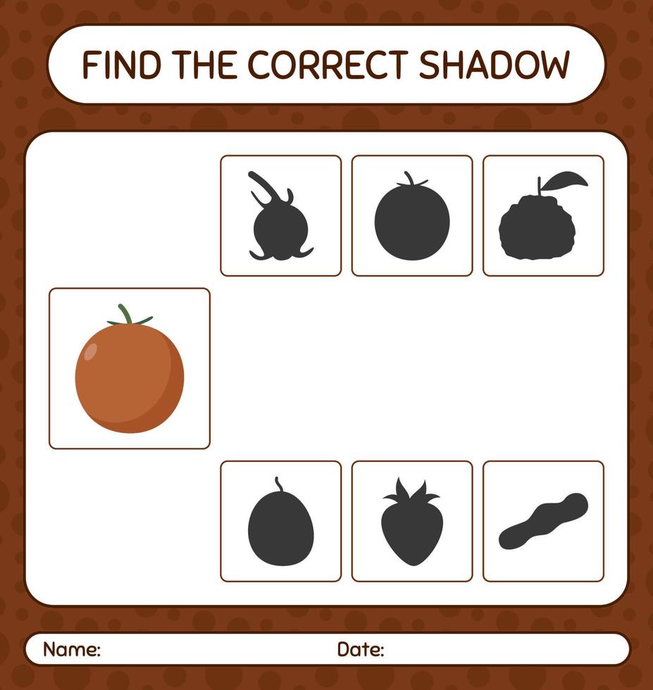 Find the correct shadows game with velvet apple. worksheet for preschool kids, kids activity sheet vector