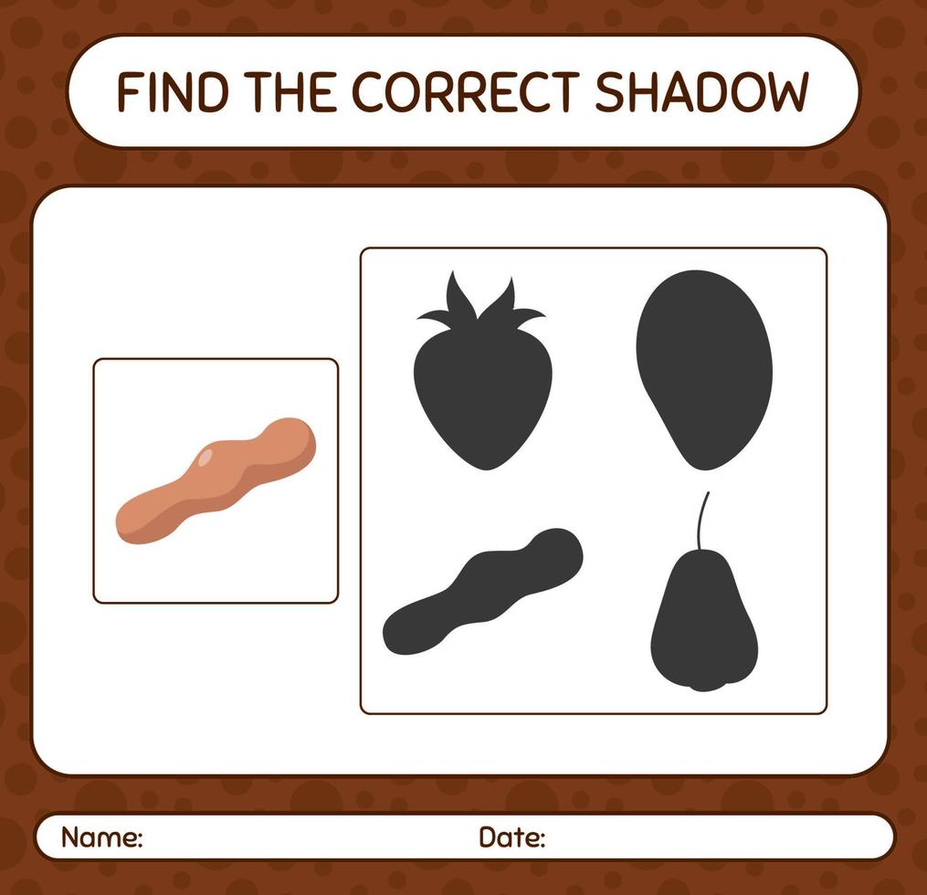 Find the correct shadows game with tamarind. worksheet for preschool kids, kids activity sheet vector