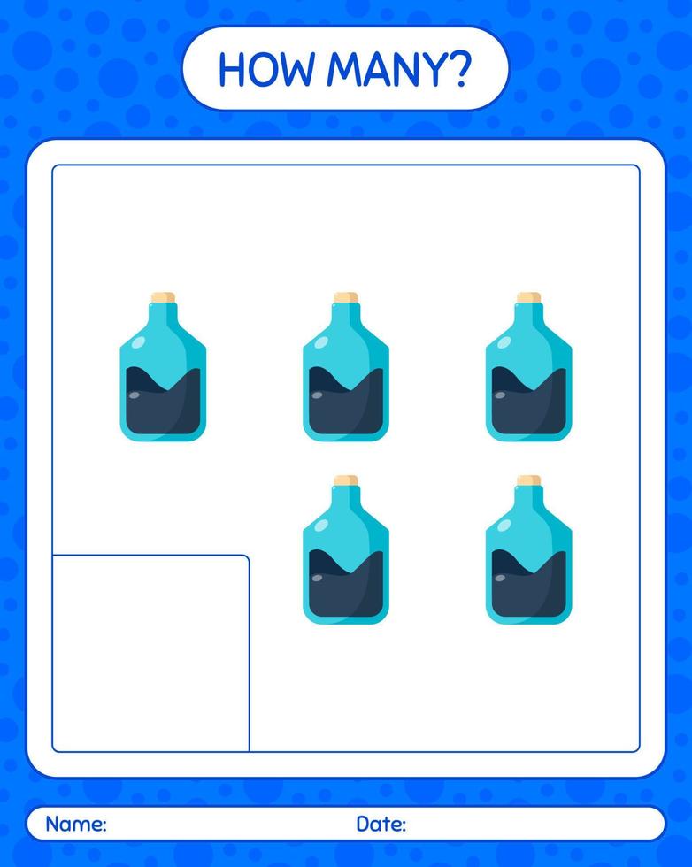 How many counting game with chemistry tube. worksheet for preschool kids, kids activity sheet vector