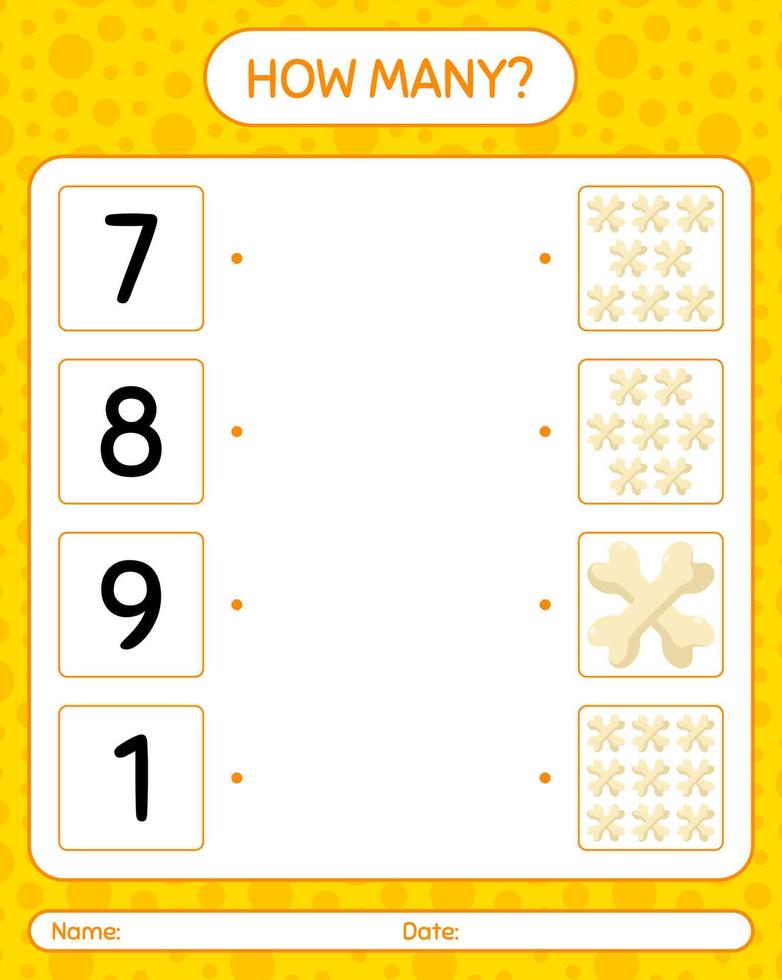 How many counting game with bone. worksheet for preschool kids, kids activity sheet vector