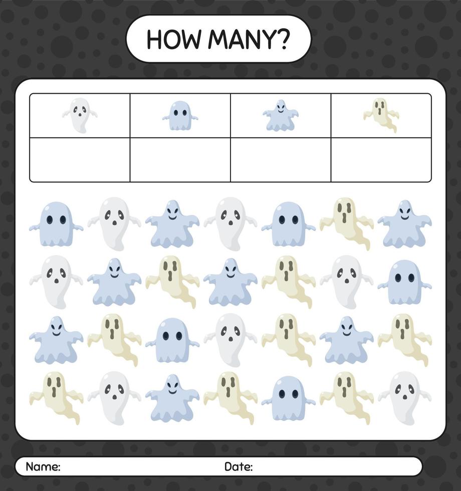 How many counting game with halloween icon. worksheet for preschool kids, kids activity sheet vector
