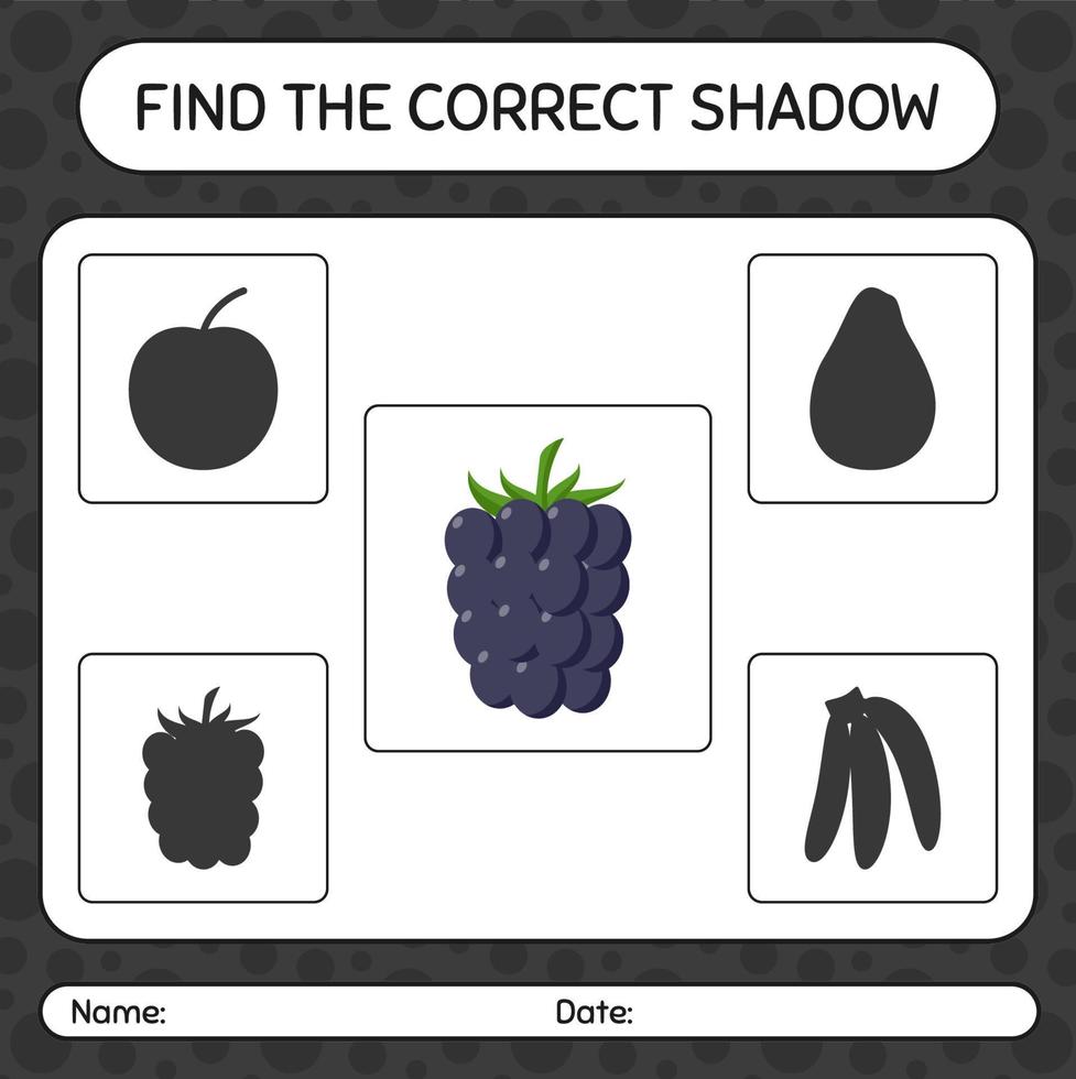 Find the correct shadows game with blackberry. worksheet for preschool kids, kids activity sheet vector