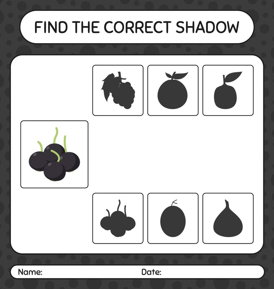 Find the correct shadows game with farkleberry. worksheet for preschool kids, kids activity sheet vector