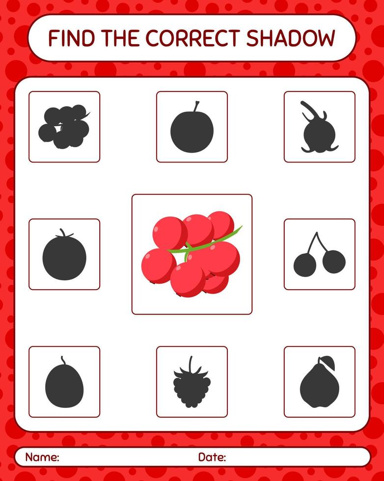 Find the correct shadows game with redberry. worksheet for preschool kids, kids activity sheet vector