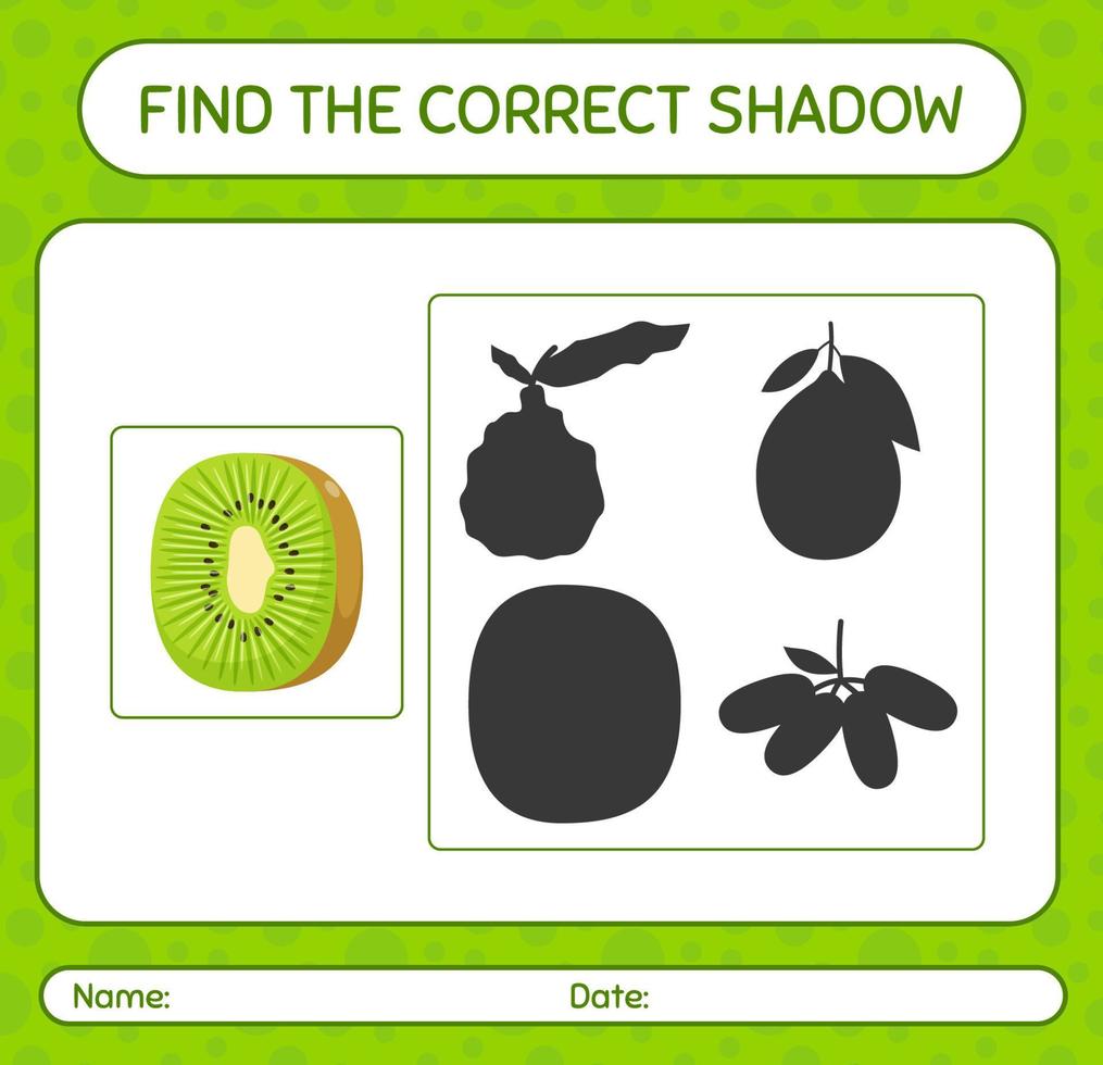 Find the correct shadows game with kiwi. worksheet for preschool kids, kids activity sheet vector